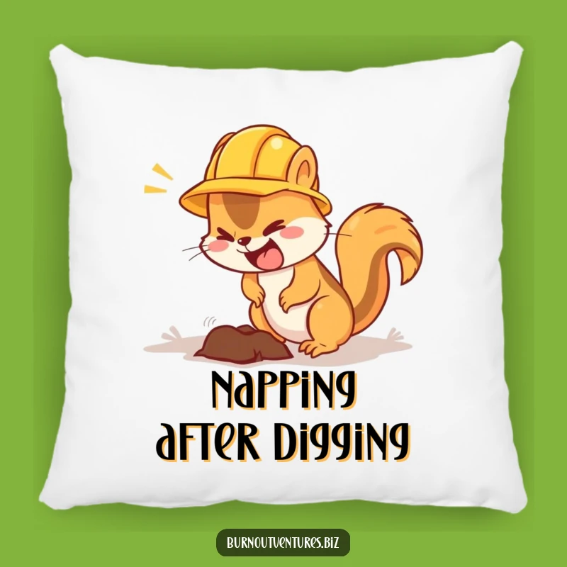 Funny Squirrel Construction Pillow - Cozy Worker Animal Comfort Gift