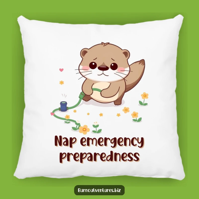Funny Otter Tripping Pillow: Cozy Cushion with a Hilarious Gardener Mishap