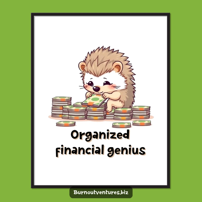 Funny Hedgehog Money Art Print: Instant Determined Organizer Decor
