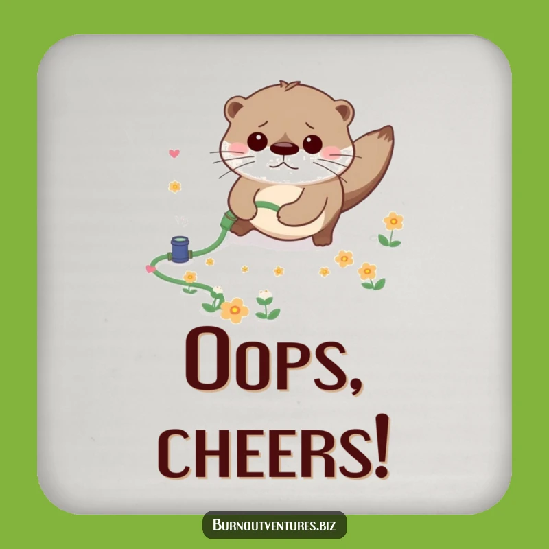 Funny Otter Tripping Drink Coaster: Protect Surfaces with Hilarious Gardener Charm