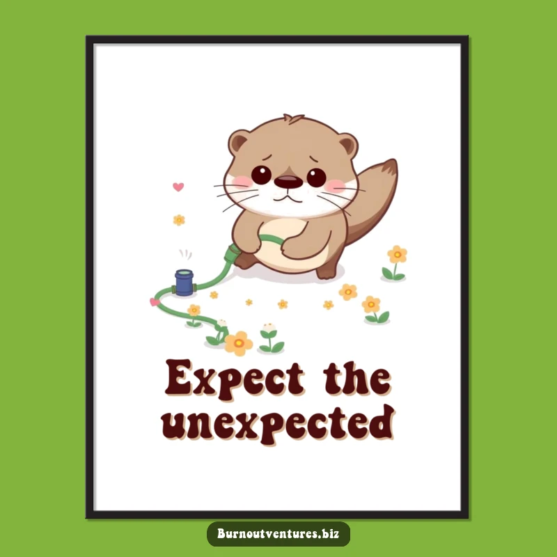 Funny Otter Tripping Poster: Hilarious Gardener Mishap Wall Art for Otter Lovers