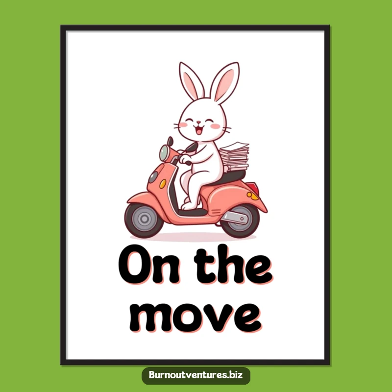 Funny Rabbit Scooter Poster: Hilarious Art Gift for Go-Getter Spaces
