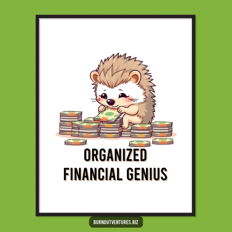 Funny Hedgehog Money Poster: Determined Wall Art and Organizer's Gift Idea