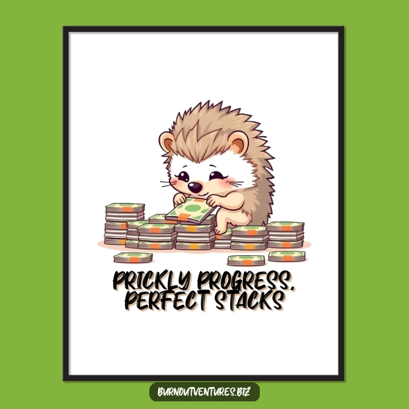 Free Printable Wall Art: Hedgehog Stacking Money - Downloadable & Quaint Home Decor