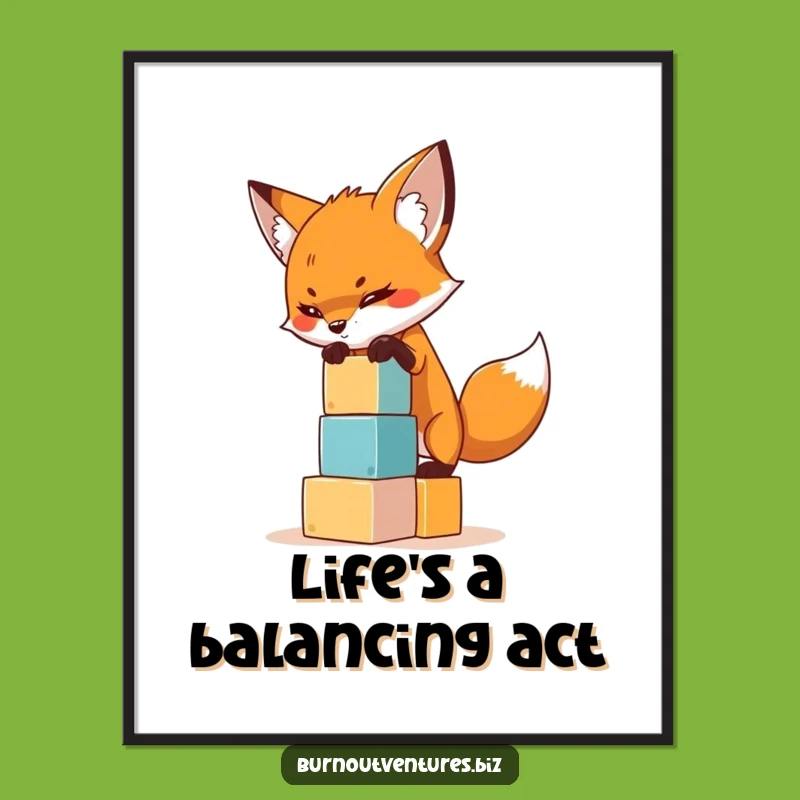Free Printable Wall Art: Fox's Block Balancing Act - Funny Downloadable Decor