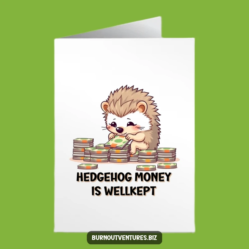 Free Printable Birthday Card: Hedgehog Stacking Money - Downloadable & Funny Gift