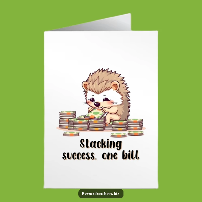 Free Printable Congrats Card: Hedgehog Stacking Money - Downloadable Achievement Gift