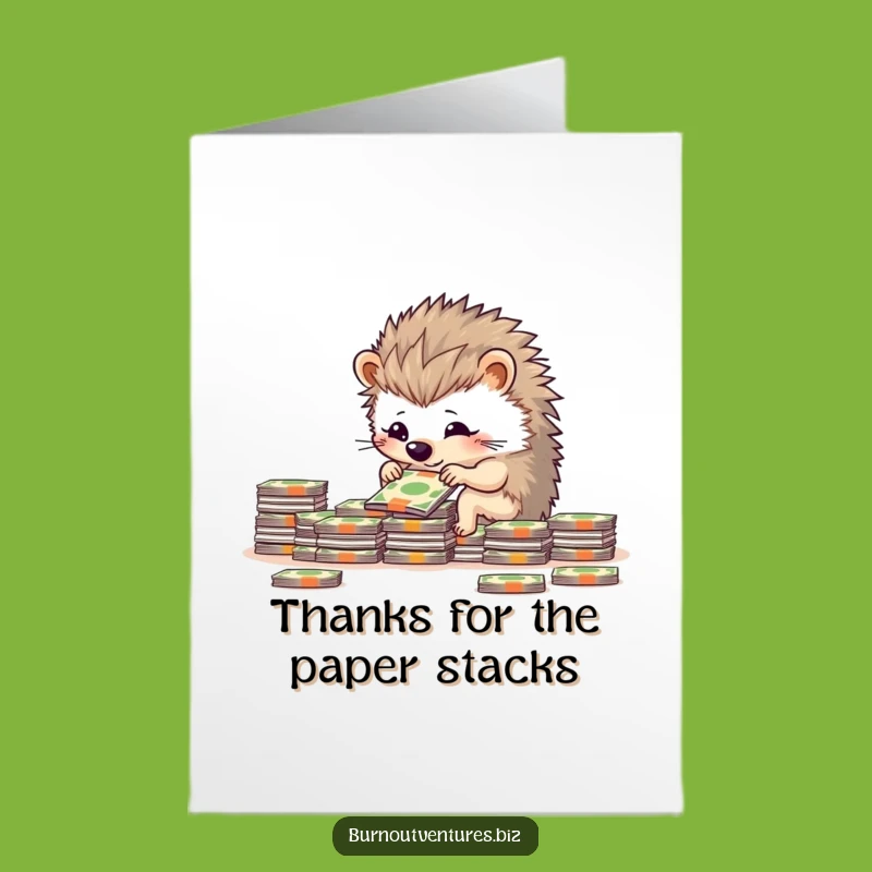 Free Printable Thank You Card: Hedgehog Stacking Money - Downloadable Grateful Gift