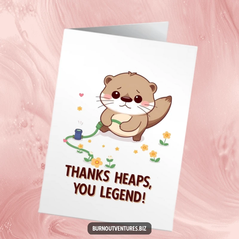 Funny Free Printable Thank You Card: Worried otter stumbles, scattering flowers, a charmingly chaotic way to say thanks.