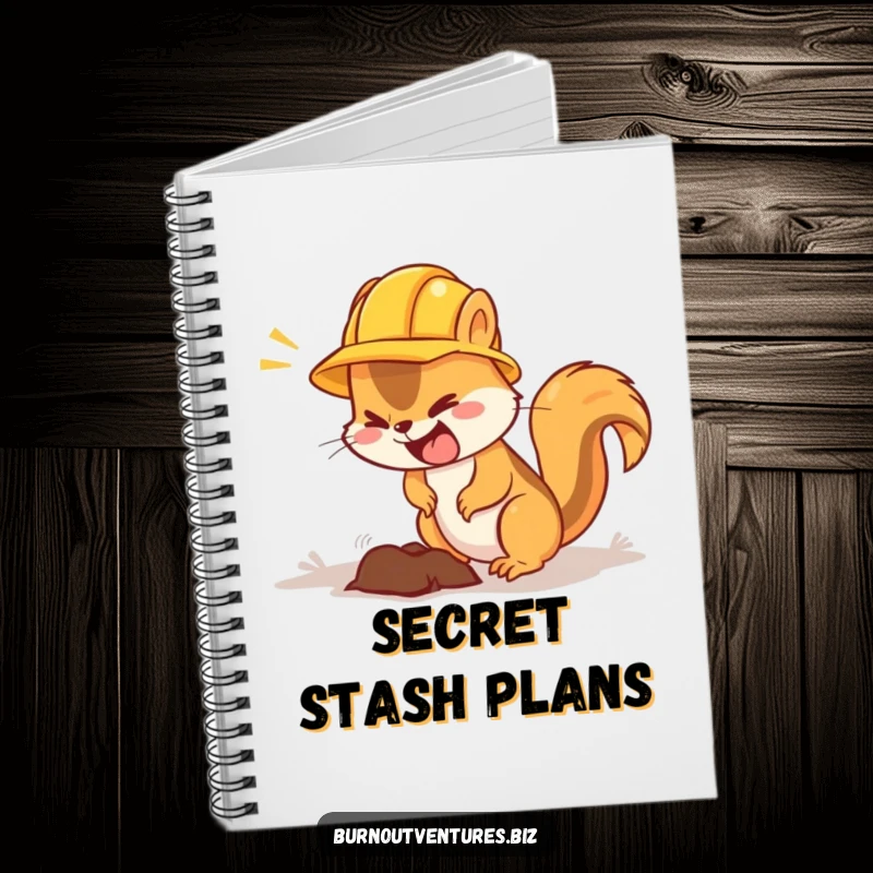 Funny squirrel notebook with a hard hat, digging a hole, perfect for project notes.
