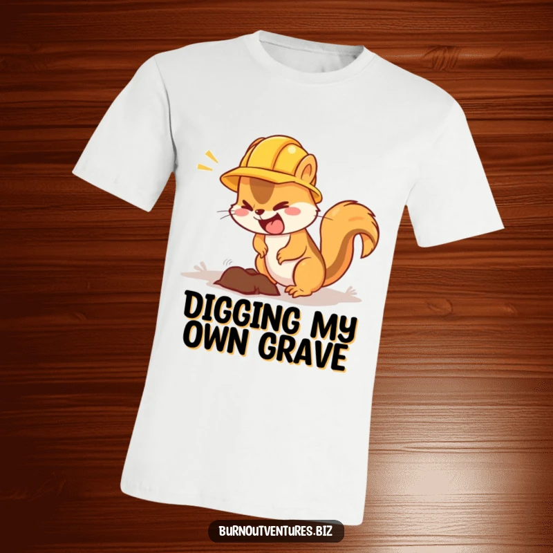 Funny squirrel t-shirt with a hard hat, digging energetically, representing a hardworking and focused individual.